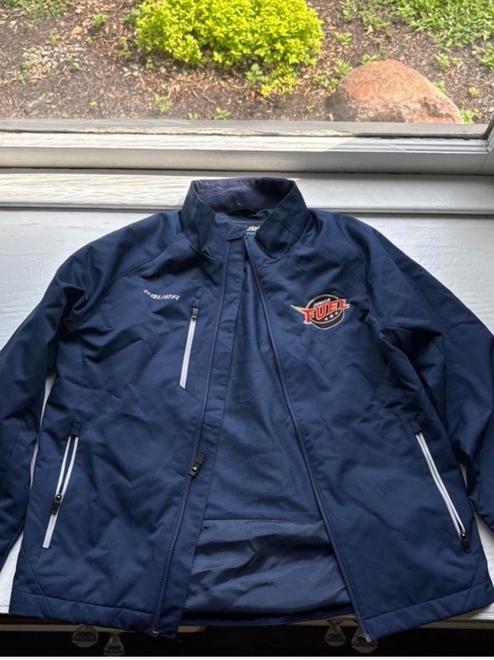 Bauer Junior Fuel Hockey Team Jacket Navy Blue Windbreaker Size Youth L Adult XS